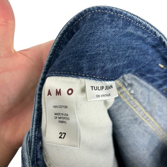 AMO Tulip Denim Dark Vintage Blue Cropped High Waisted Jeans 27 - Picture 8 of 9